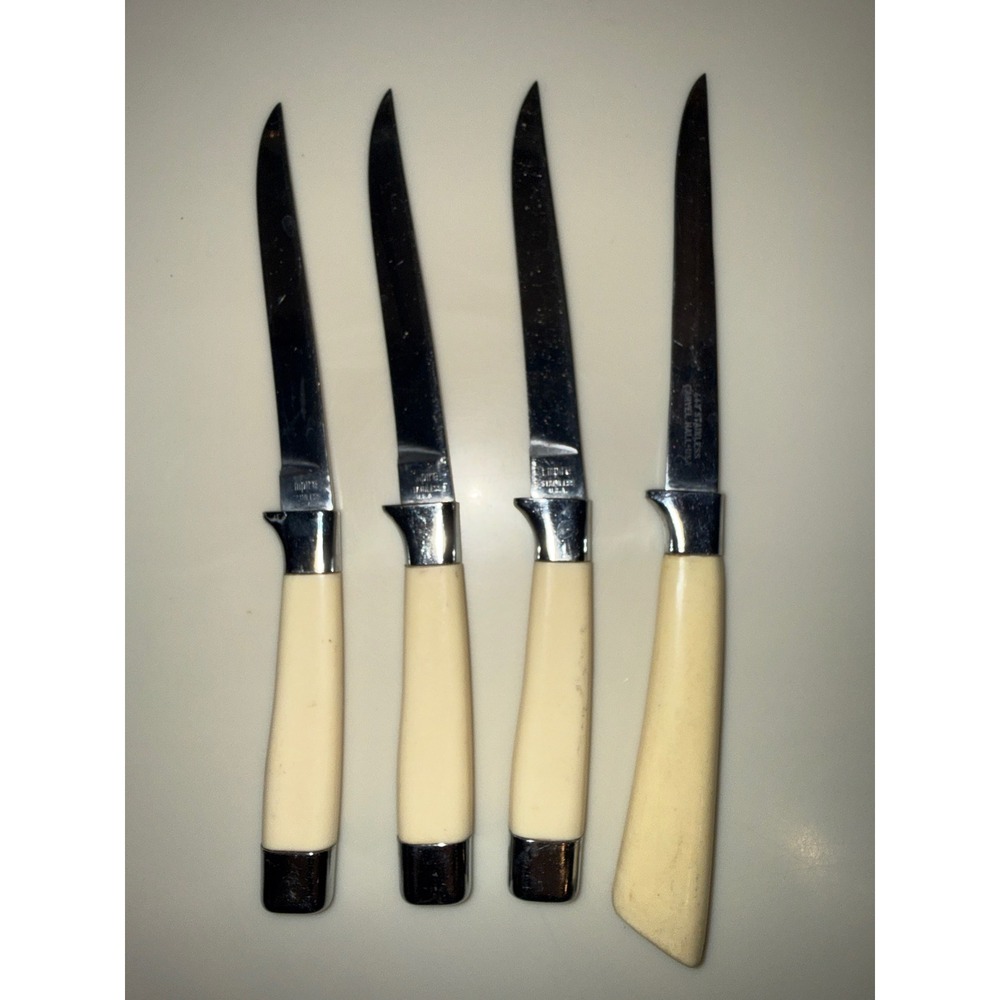 Vintage Empire & Carvel Hall Stainless USA Steak Knives Cream Handles Set of 4